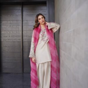 designer wear exclusive farsi salwar suit in french crape fabric top and pant with soft organza dupatta*