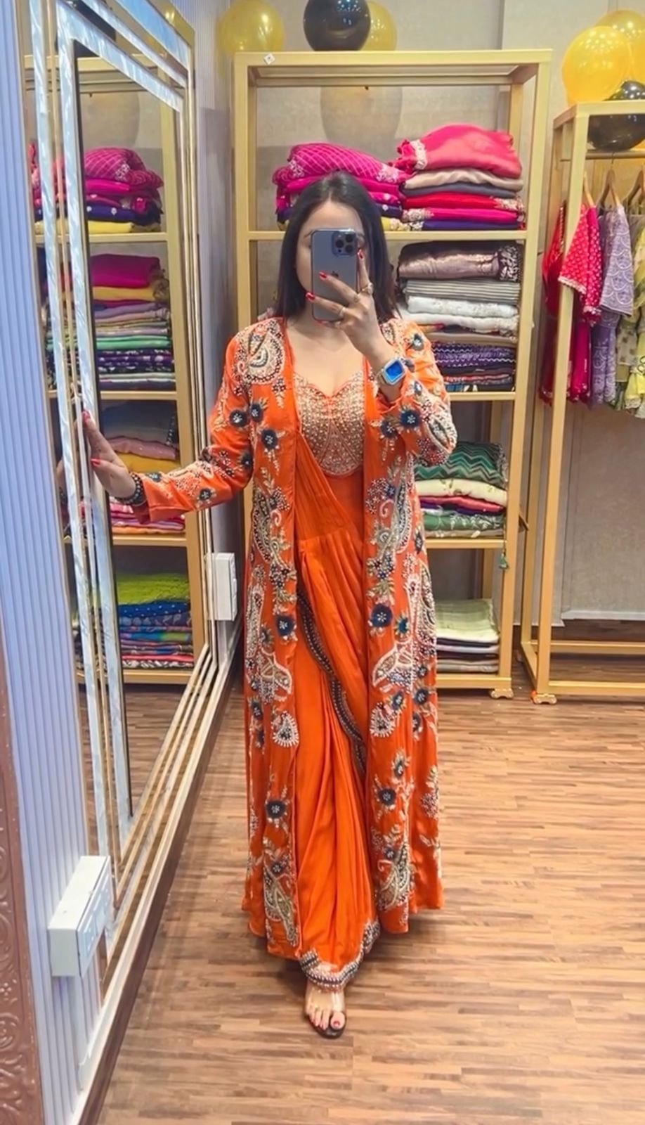 READY TO WEAR SAREE WITH FULLY EMBROIDERED KOTI ON CHINON FABRIC WITH STITCH BLOUSE - Image 4