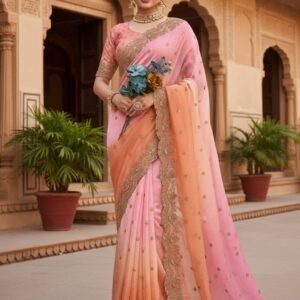 beautifull space silk padding saree complemented by a running blouse, beautifully designed with jari and sequence embroidery work a stylish choice for casual occasions.