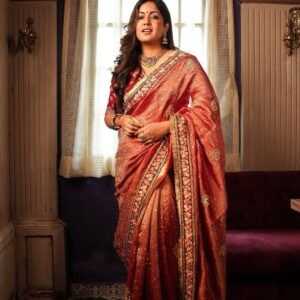 saree : heavy soft banarasi crush fabric on beautiful embroidery sequence and coding work with reday lace and work on saree