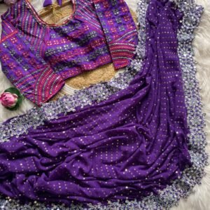 Home *saree : heavy soft georgette fabric on beautiful embrodery sequance with coding work in lace with cut work border with original real mirror work on saree*