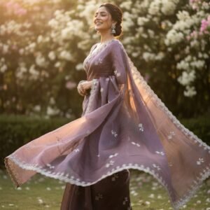 beautifull space silk saree complemented by a contrast space silk blouse, beautifully designed with jari and sequence embroidery work a stylish choice for casual occasions.
