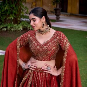 maroon lehenga choli crafted in rangoli silk with intricate embroidery and sequins