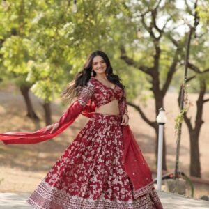 designer dyeable pure viscose jacquard fabric lehenga choli & dupatta set