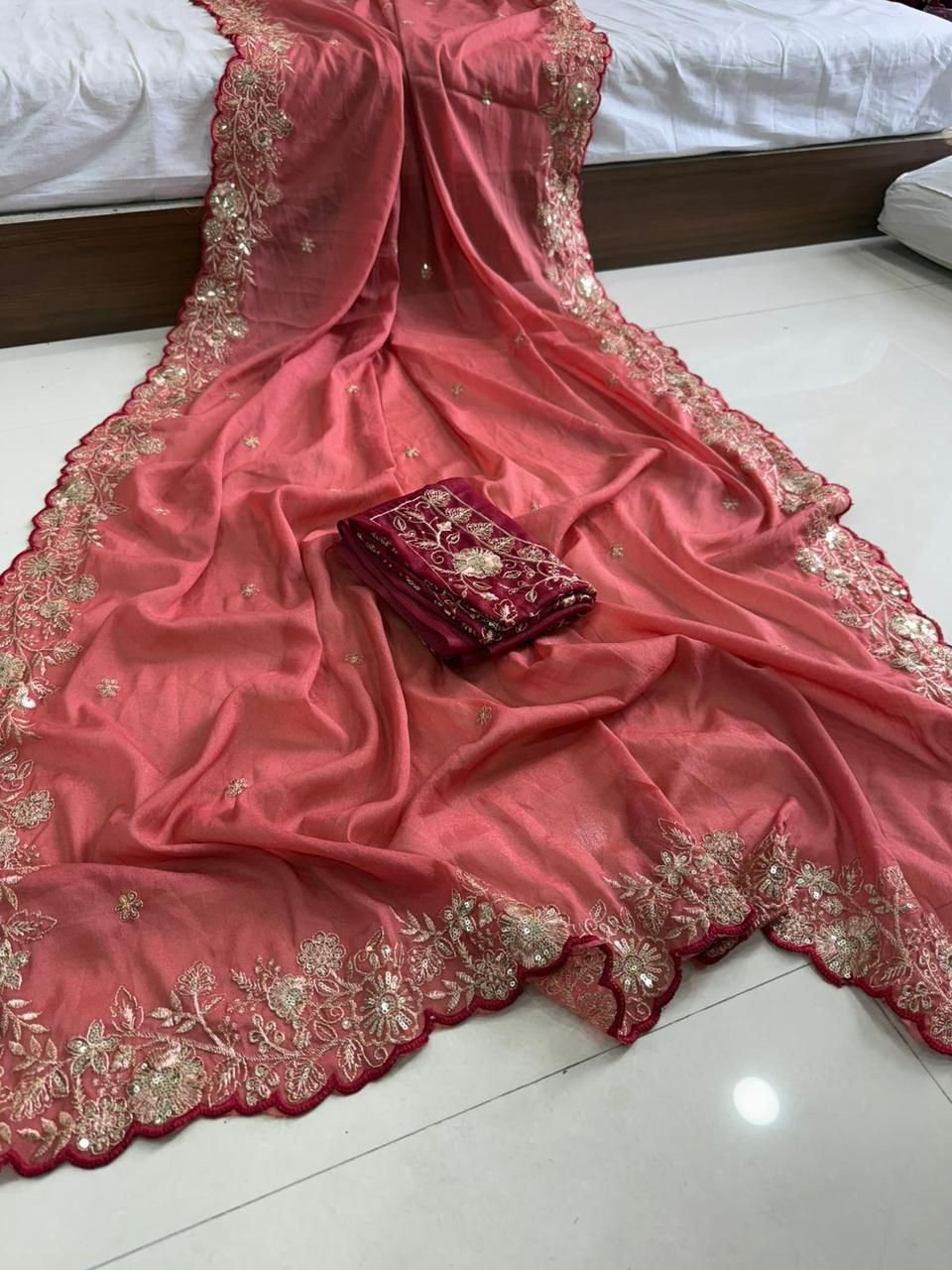 saree: pure star georgette sequence work saree with amazing 3 mm c pallu sequence work with cut work border saree: pure star georgette sequence work saree with amazing 3 mm c pallu sequence work with cut work border