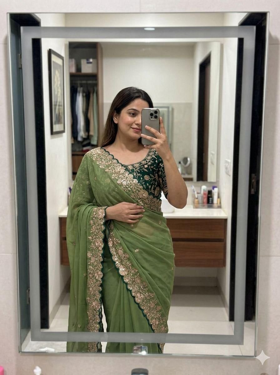 saree: pure star georgette sequence work saree with amazing 3 mm c pallu sequence work with cut work border saree: pure star georgette sequence work saree with amazing 3 mm c pallu sequence work with cut work border