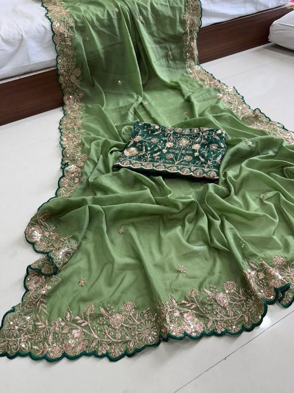 saree: pure star georgette sequence work saree with amazing 3 mm c pallu sequence work with cut work border saree: pure star georgette sequence work saree with amazing 3 mm c pallu sequence work with cut work border