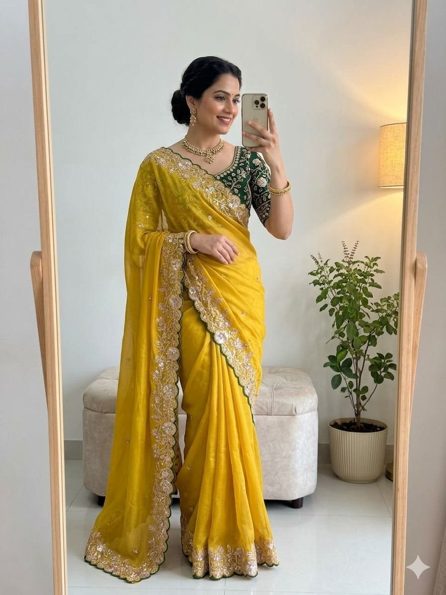 saree: pure star georgette sequence work saree with amazing 3 mm c pallu sequence work with cut work border saree: pure star georgette sequence work saree with amazing 3 mm c pallu sequence work with cut work border
