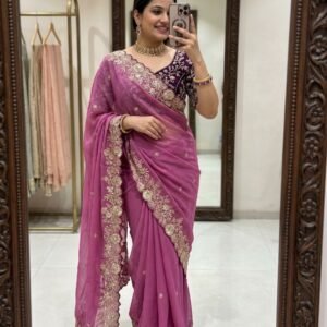 saree: pure star georgette sequence work saree with amazing 3 mm c pallu sequence work with cut work border