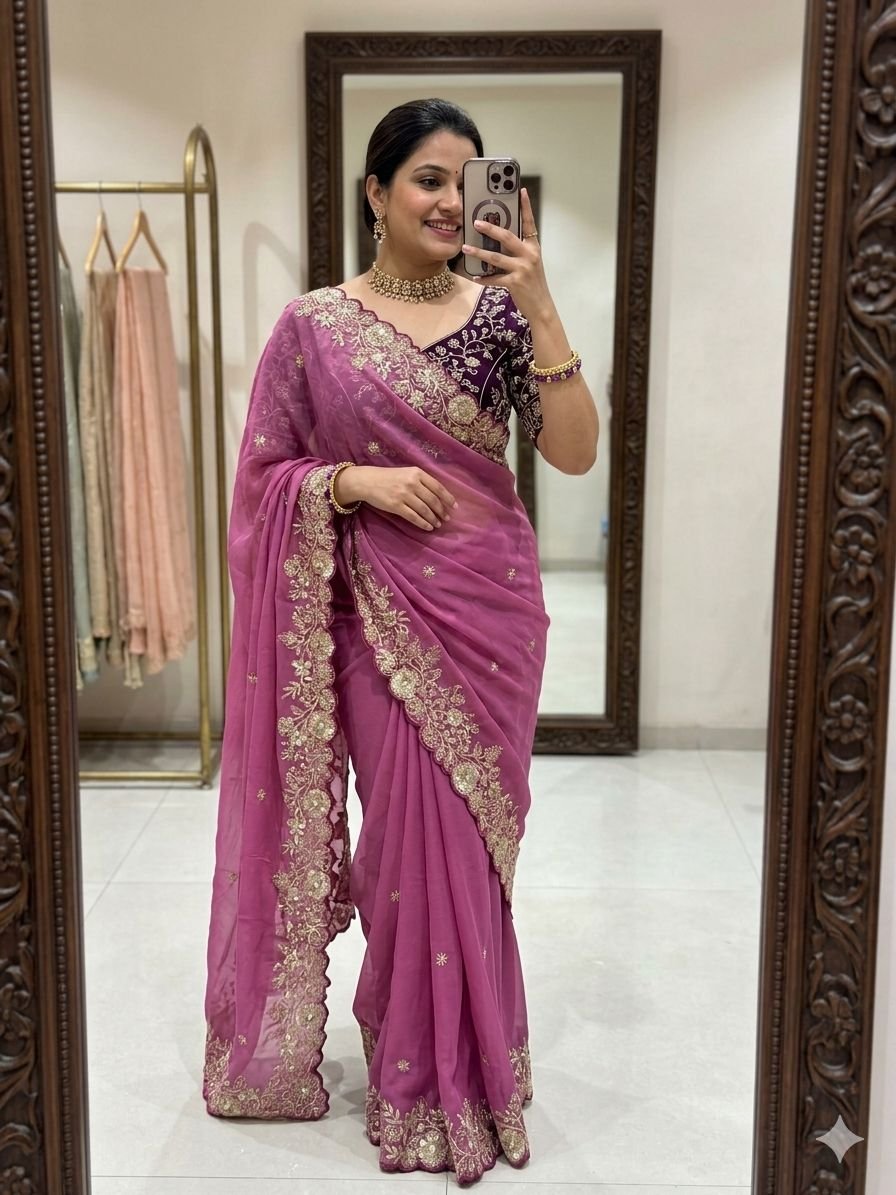 saree: pure star georgette sequence work saree with amazing 3 mm c pallu sequence work with cut work border saree: pure star georgette sequence work saree with amazing 3 mm c pallu sequence work with cut work border