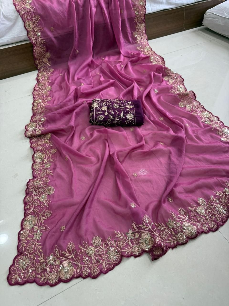 saree: pure star georgette sequence work saree with amazing 3 mm c pallu sequence work with cut work border saree: pure star georgette sequence work saree with amazing 3 mm c pallu sequence work with cut work border