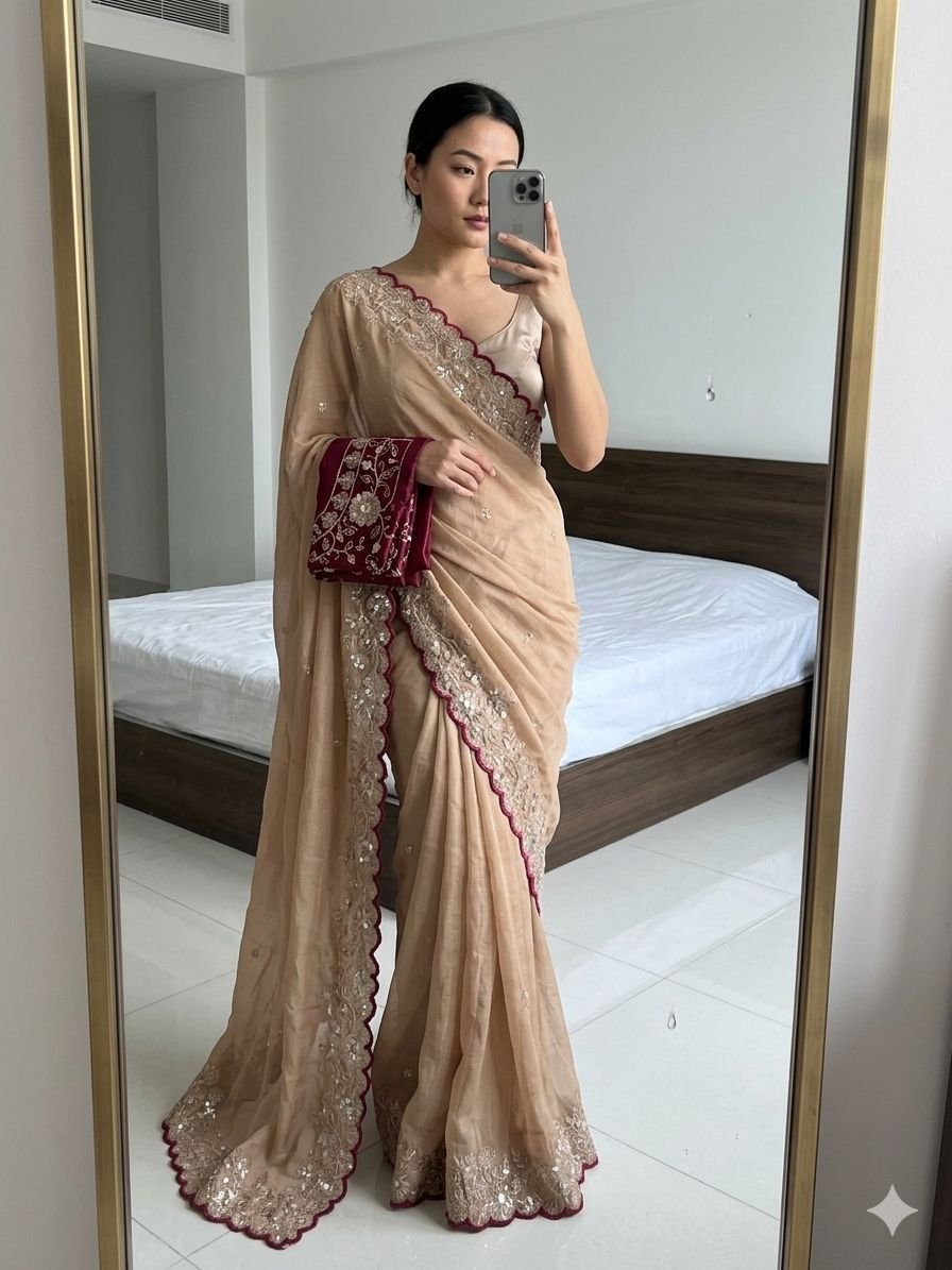 saree: pure star georgette sequence work saree with amazing 3 mm c pallu sequence work with cut work border saree: pure star georgette sequence work saree with amazing 3 mm c pallu sequence work with cut work border