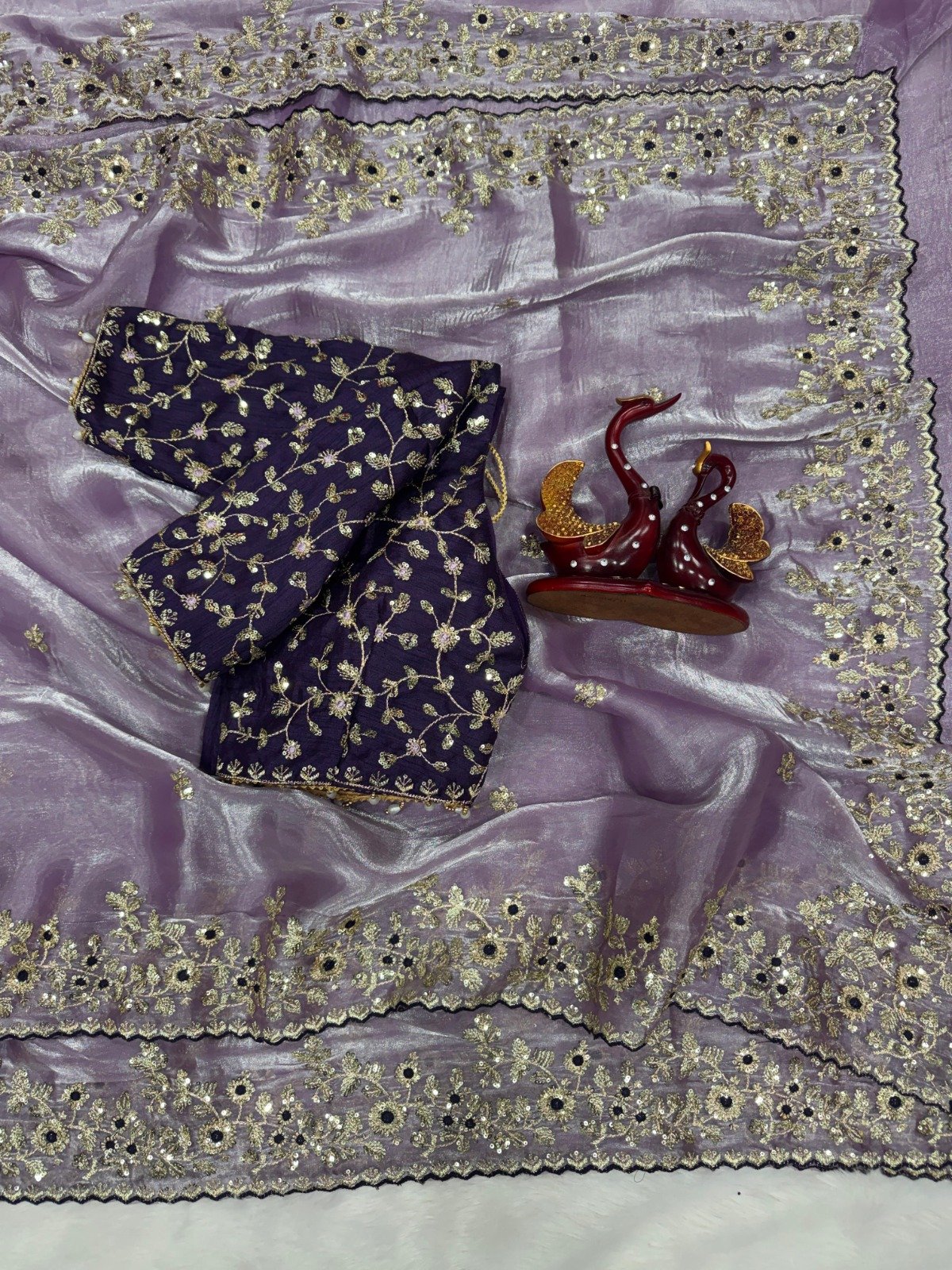 aree:- Pure Fandy Satin sarees with amazing 3 mm C Pallu sequence work with Cut work border - Image 4
