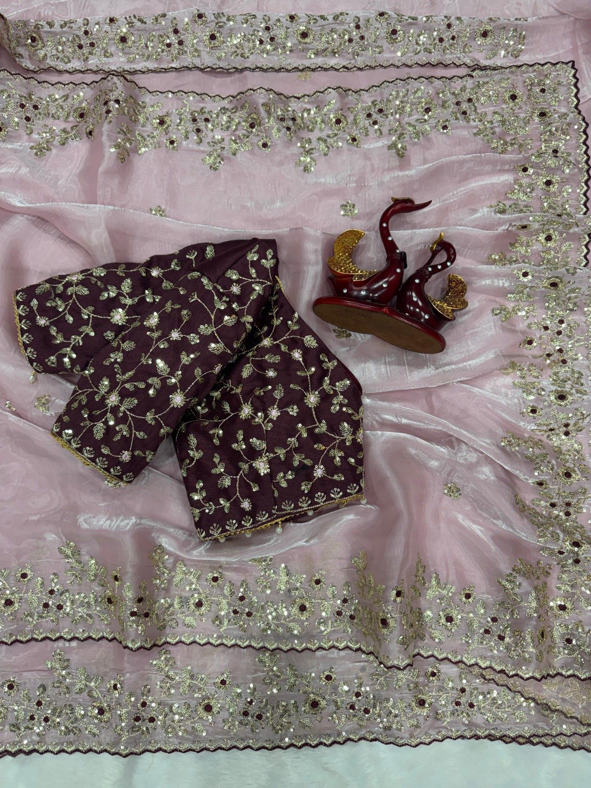 aree:- Pure Fandy Satin sarees with amazing 3 mm C Pallu sequence work with Cut work border - Image 3