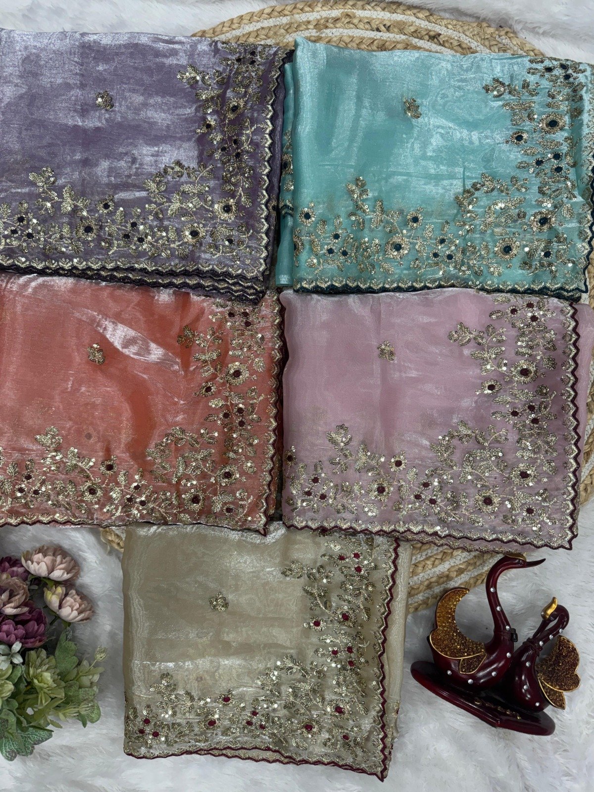 aree:- Pure Fandy Satin sarees with amazing 3 mm C Pallu sequence work with Cut work border - Image 7