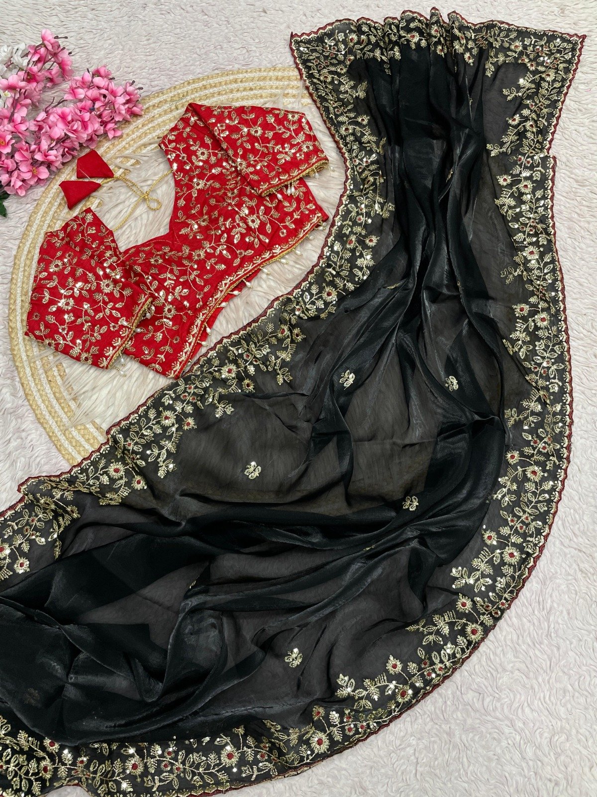 aree: pure fandy satin sarees with amazing 3 mm c pallu sequence work with cut work border aree: pure fandy satin sarees with amazing 3 mm c pallu sequence work with cut work border