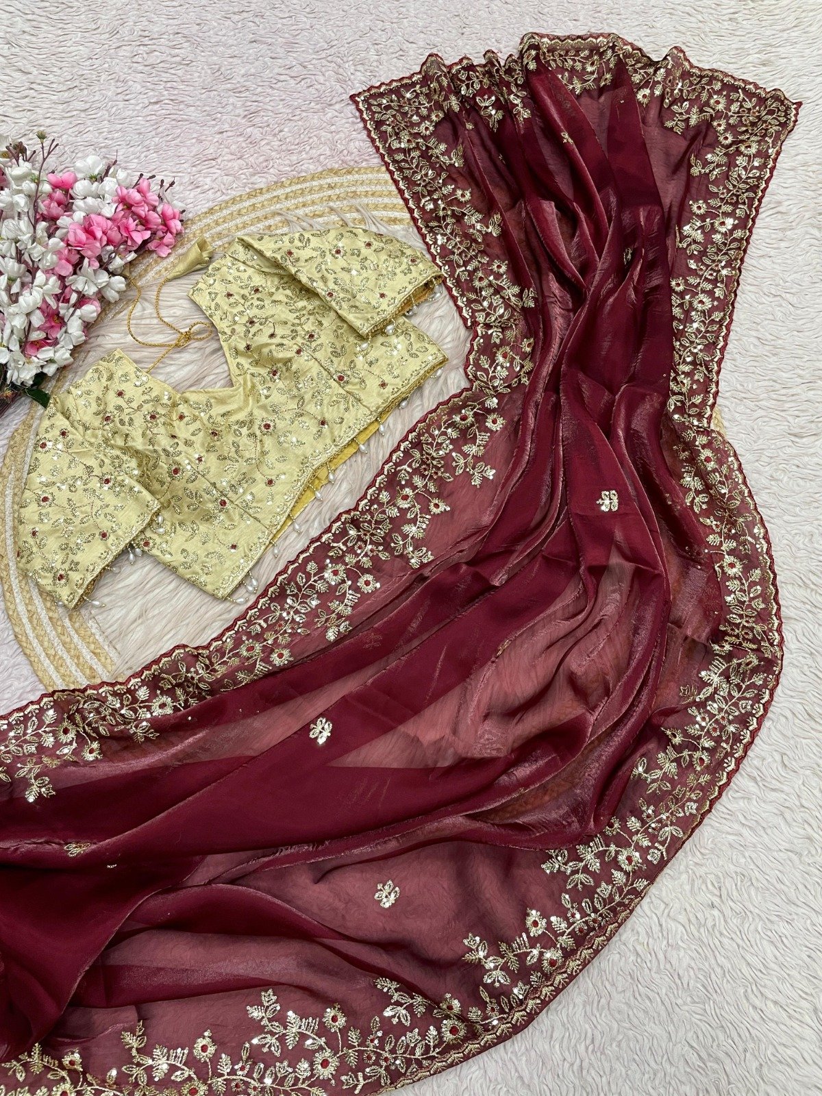aree: pure fandy satin sarees with amazing 3 mm c pallu sequence work with cut work border aree: pure fandy satin sarees with amazing 3 mm c pallu sequence work with cut work border