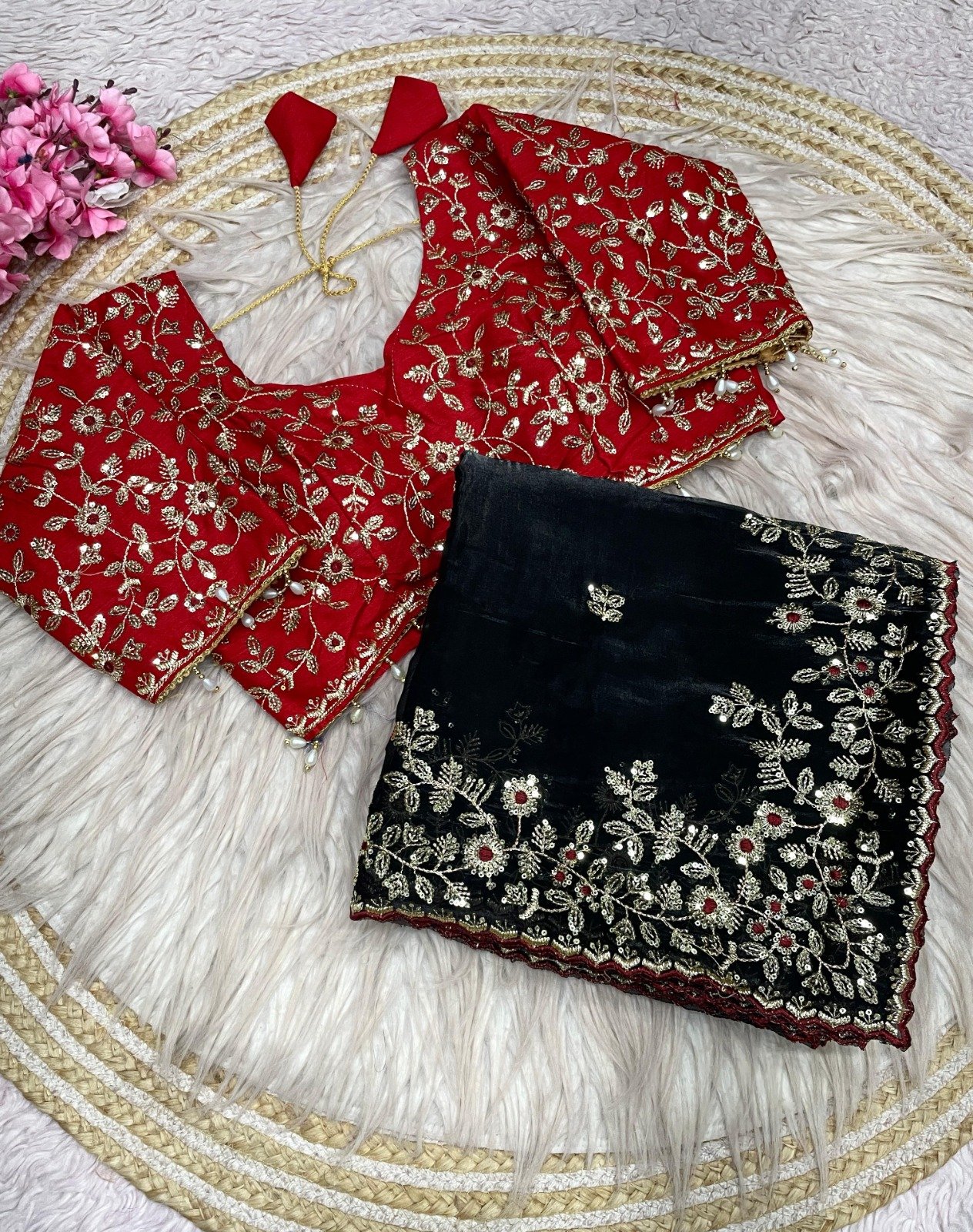 aree: pure fandy satin sarees with amazing 3 mm c pallu sequence work with cut work border aree: pure fandy satin sarees with amazing 3 mm c pallu sequence work with cut work border