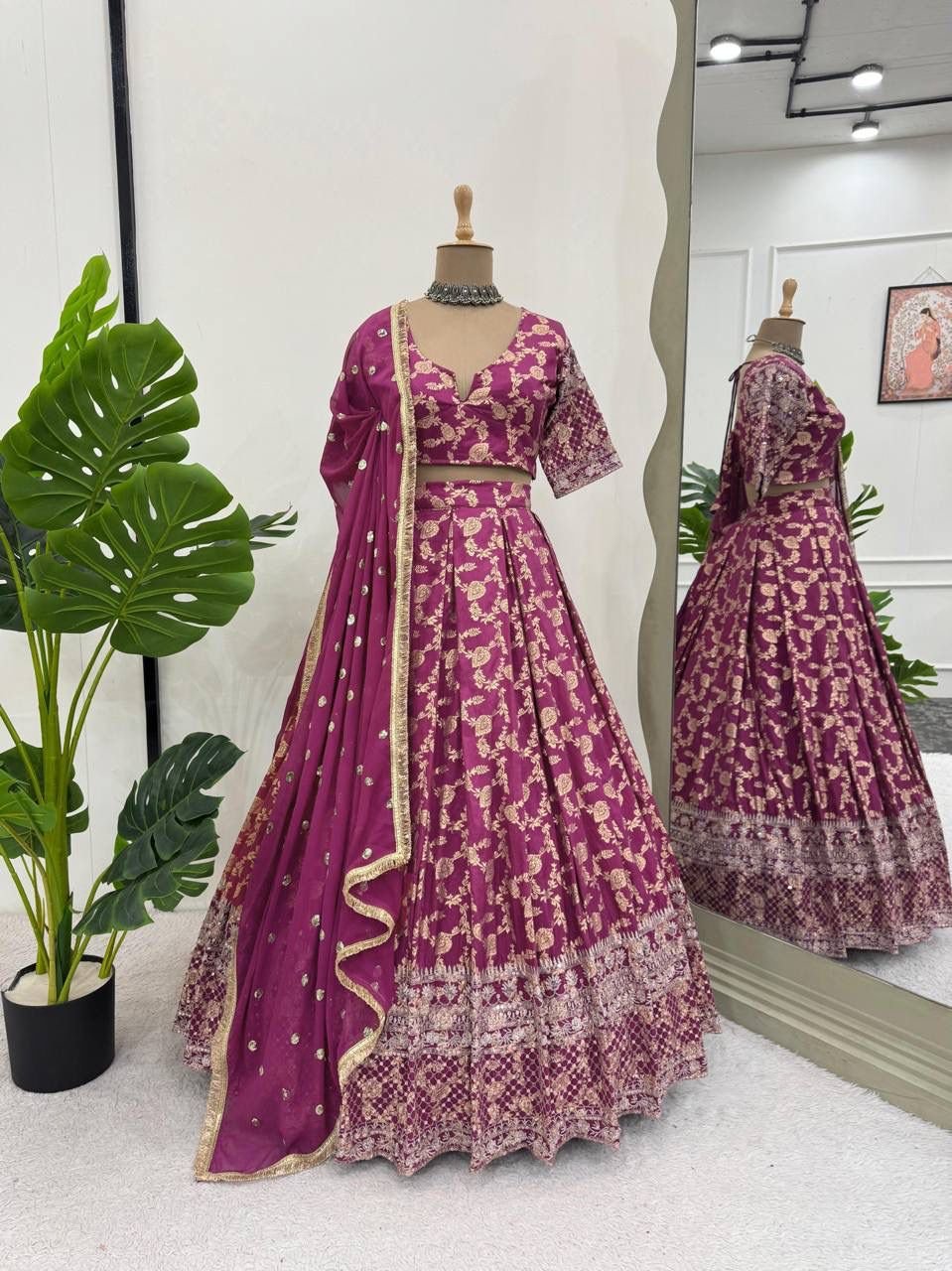 lehenga foux gorgette seuqnce with fourside fancy lace border lehenga foux gorgette seuqnce with fourside fancy lace border