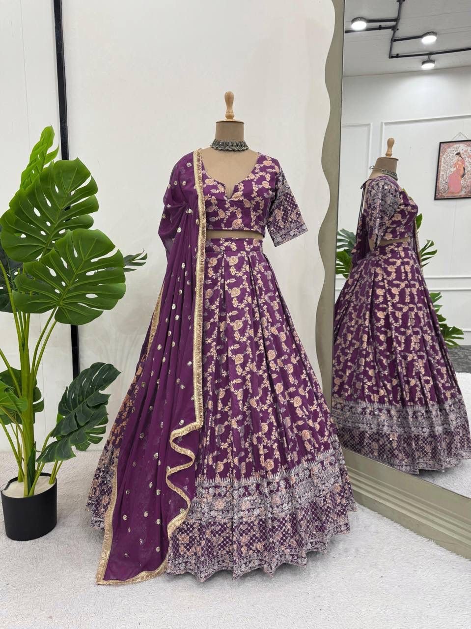 lehenga foux gorgette seuqnce with fourside fancy lace border lehenga foux gorgette seuqnce with fourside fancy lace border