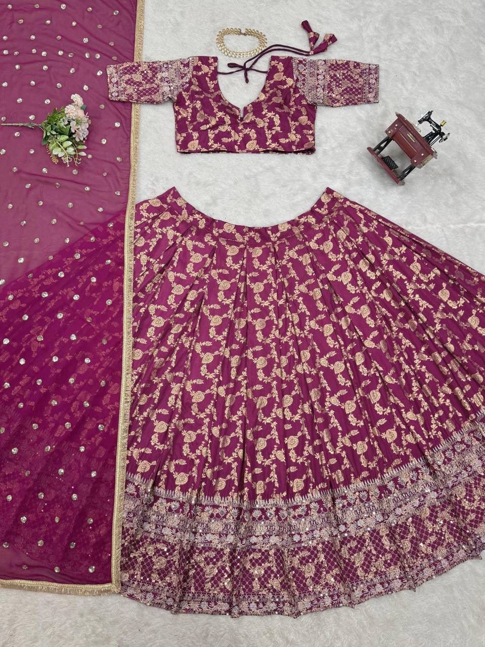 lehenga foux gorgette seuqnce with fourside fancy lace border lehenga foux gorgette seuqnce with fourside fancy lace border