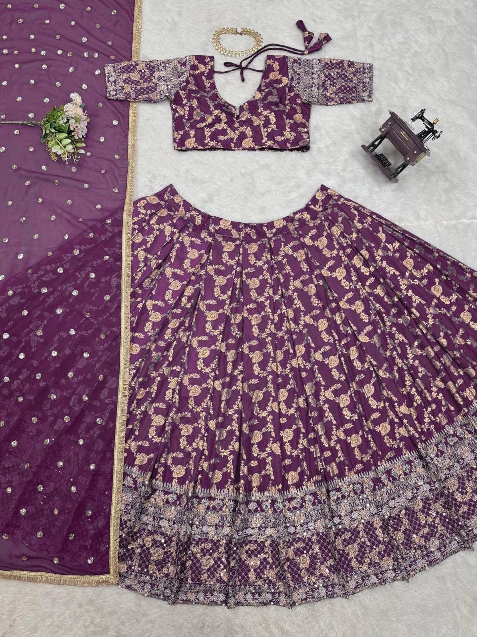 lehenga foux gorgette seuqnce with fourside fancy lace border lehenga foux gorgette seuqnce with fourside fancy lace border