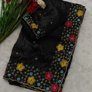 sequins beads work in full saree with multi color thread work with sequins beads embroidered work in blouse