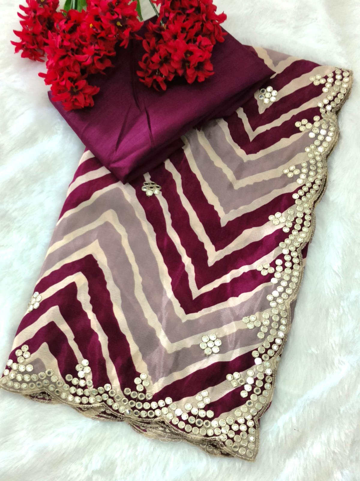 elegant chinnon silk saree with beautiful thread embroidery work & designer cutwork border saree elegant chinnon silk saree with beautiful thread embroidery work & designer cutwork border saree