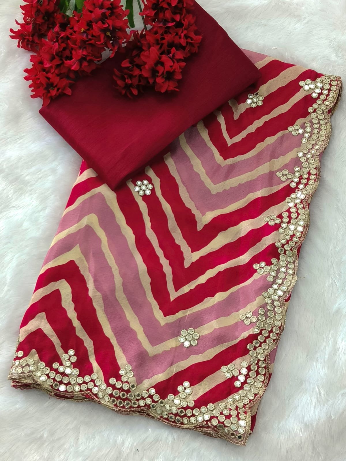 elegant chinnon silk saree with beautiful thread embroidery work & designer cutwork border saree elegant chinnon silk saree with beautiful thread embroidery work & designer cutwork border saree