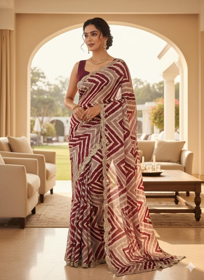 elegant chinnon silk saree with beautiful thread embroidery work & designer cutwork border saree elegant chinnon silk saree with beautiful thread embroidery work & designer cutwork border saree