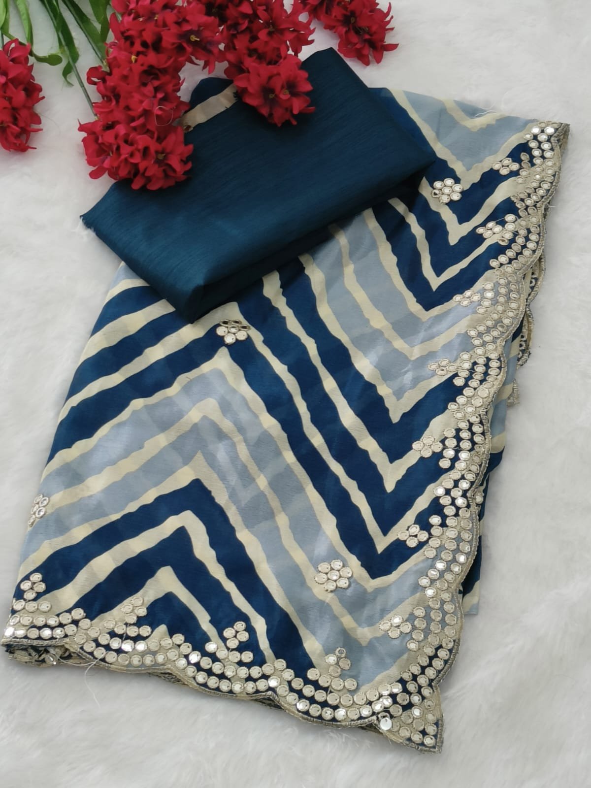 elegant chinnon silk saree with beautiful thread embroidery work & designer cutwork border saree elegant chinnon silk saree with beautiful thread embroidery work & designer cutwork border saree