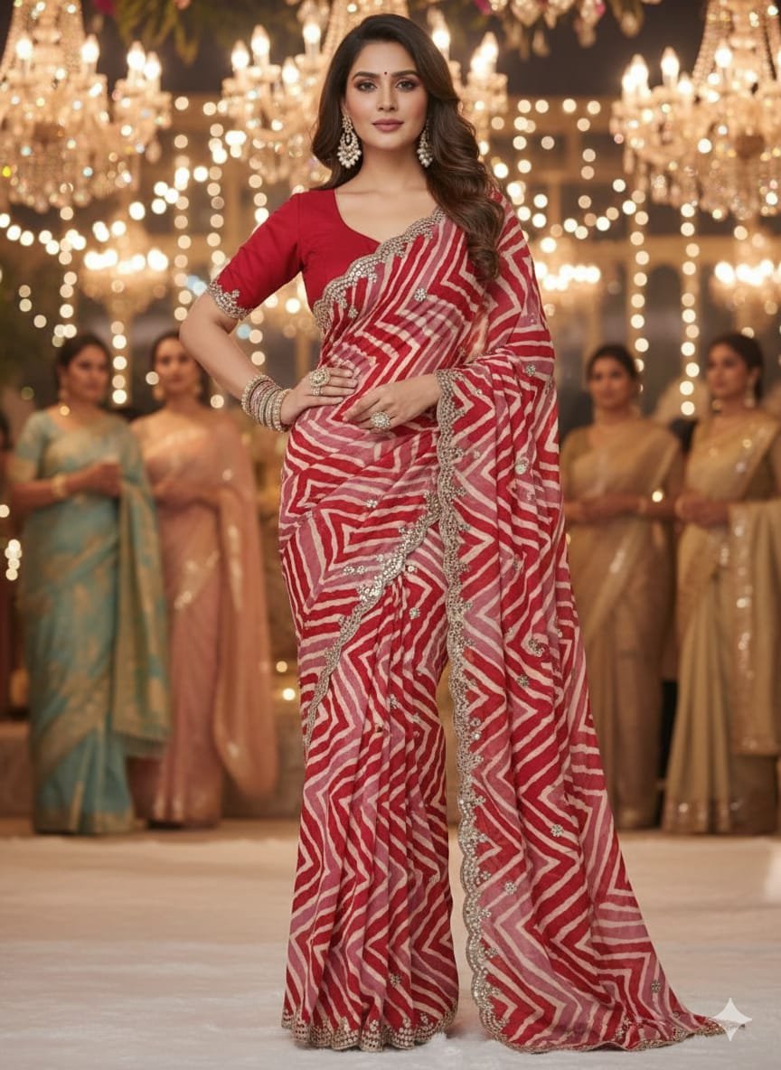 elegant chinnon silk saree with beautiful thread embroidery work & designer cutwork border saree elegant chinnon silk saree with beautiful thread embroidery work & designer cutwork border saree