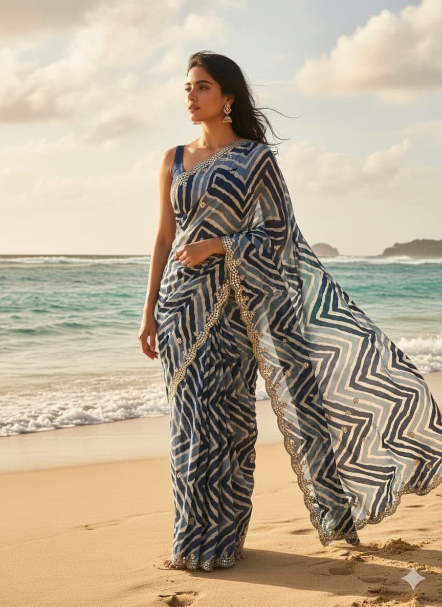 elegant chinnon silk saree with beautiful thread embroidery work & designer cutwork border saree elegant chinnon silk saree with beautiful thread embroidery work & designer cutwork border saree