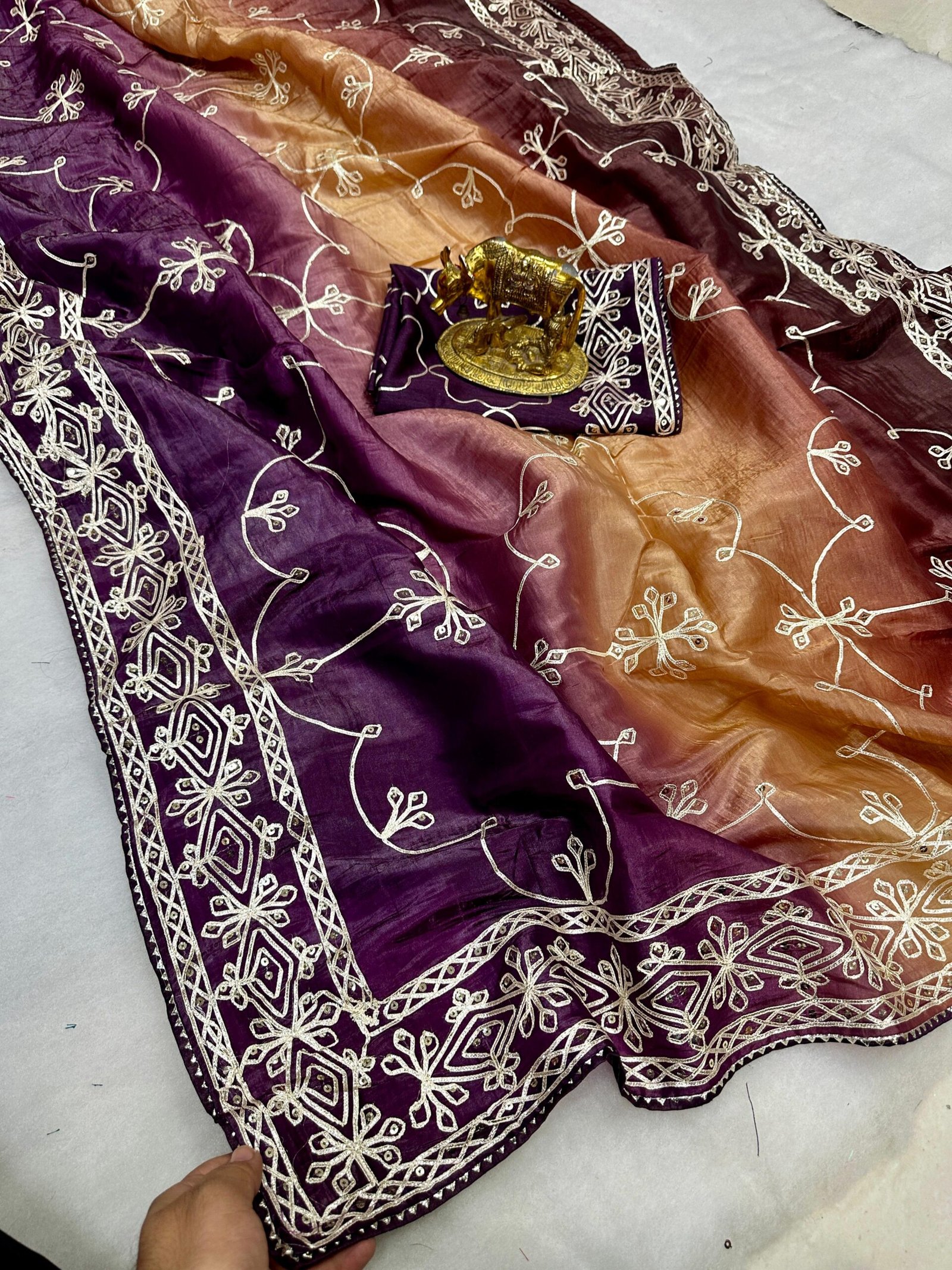 saree :~ pure gold crush silk with ribbin gota sequence work with premium special saree :~ pure gold crush silk with ribbin gota sequence work with premium special