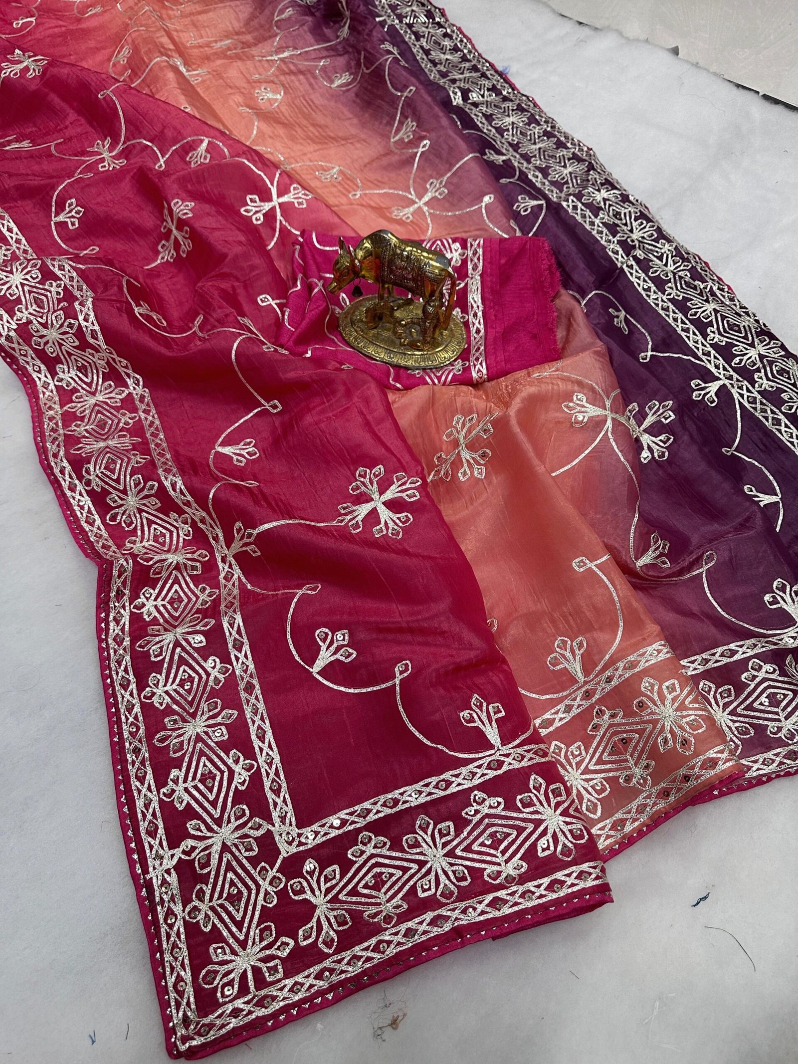 saree :~ pure gold crush silk with ribbin gota sequence work with premium special saree :~ pure gold crush silk with ribbin gota sequence work with premium special