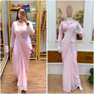 ready to wear saree with embroidered stylist blouse & on faux georgette fabric