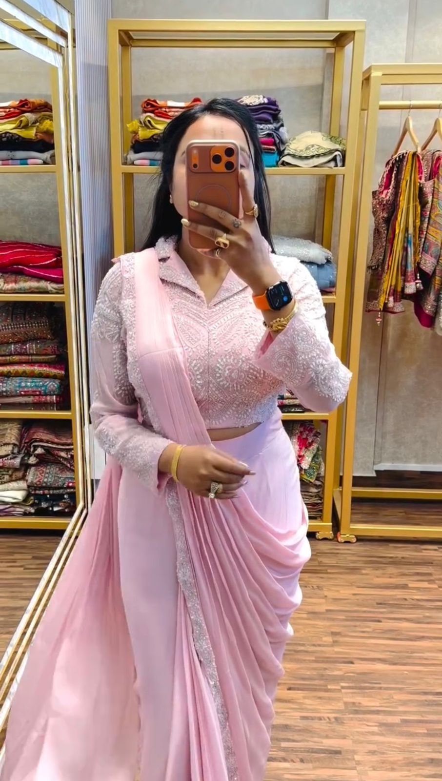 ready to wear saree with embroidered stylist blouse & on faux georgette fabric ready to wear saree with embroidered stylist blouse & on faux georgette fabric