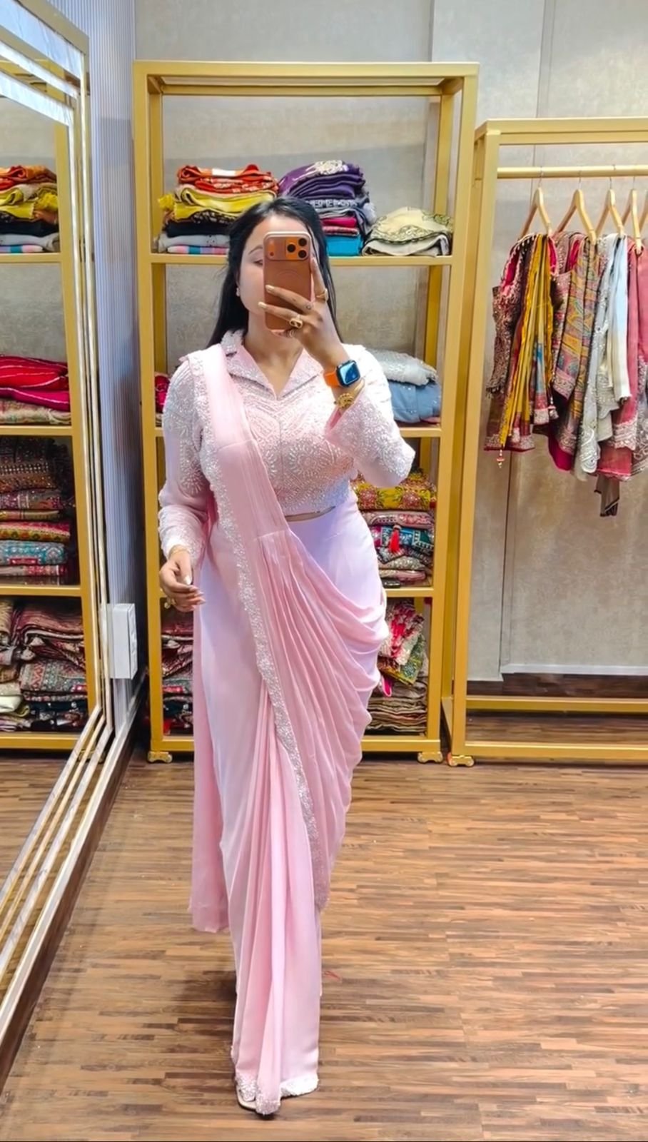 ready to wear saree with embroidered stylist blouse & on faux georgette fabric ready to wear saree with embroidered stylist blouse & on faux georgette fabric