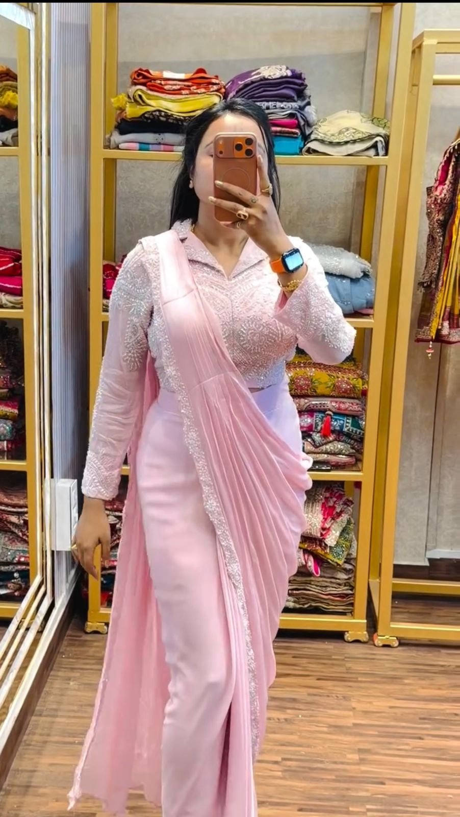 ready to wear saree with embroidered stylist blouse & on faux georgette fabric ready to wear saree with embroidered stylist blouse & on faux georgette fabric