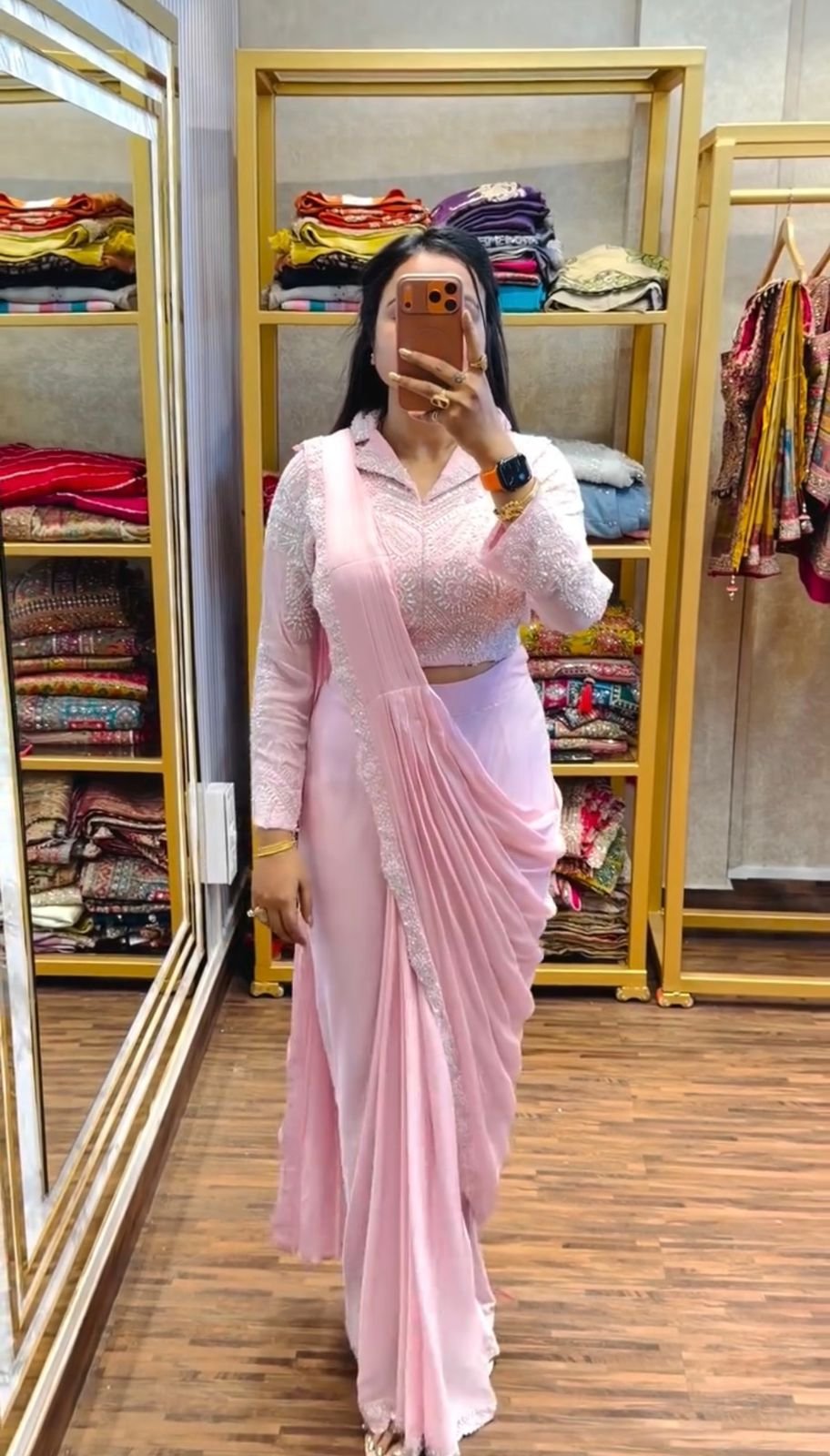 ready to wear saree with embroidered stylist blouse & on faux georgette fabric ready to wear saree with embroidered stylist blouse & on faux georgette fabric