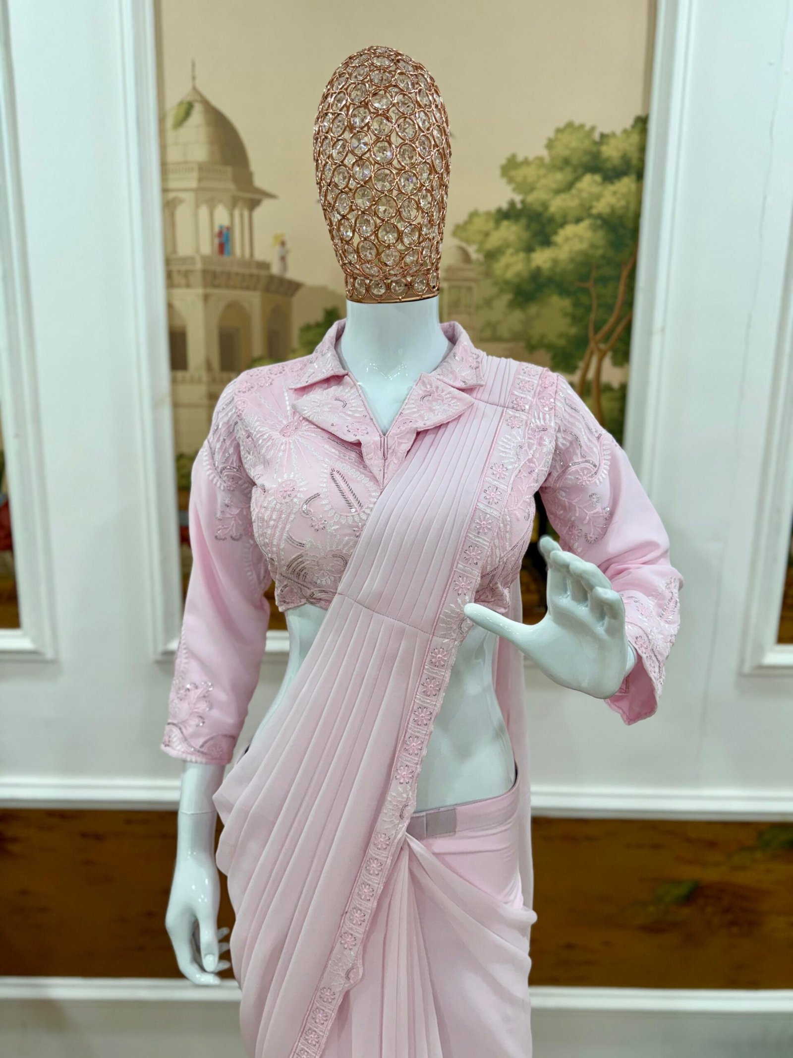 ready to wear saree with embroidered stylist blouse & on faux georgette fabric ready to wear saree with embroidered stylist blouse & on faux georgette fabric