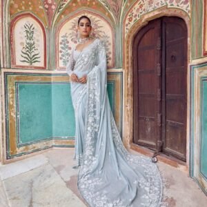 saree of heavy quality faux georgette heavy cpallu embroidery work with 5mm sequins & multy embroidery work done in saree