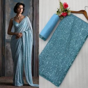full saree of faux georgette with heavy 5mm & 3mm khichdi sequence embroidery work