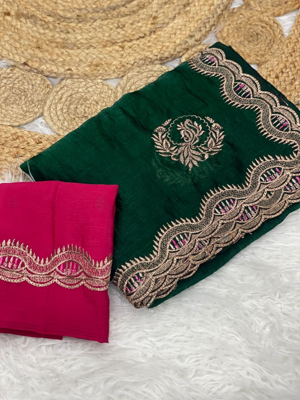lightweight fendi chiffon saree complemented by a chinnor blouse, beautifully designed with reshma thread and jari embroidery work saree lightweight fendi chiffon saree complemented by a chinnor blouse, beautifully designed with reshma thread and jari embroidery work saree