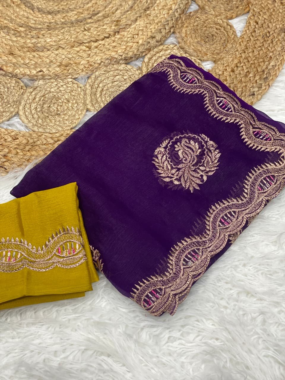 lightweight fendi chiffon saree complemented by a chinnor blouse, beautifully designed with reshma thread and jari embroidery work saree lightweight fendi chiffon saree complemented by a chinnor blouse, beautifully designed with reshma thread and jari embroidery work saree