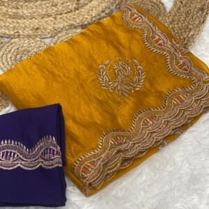 lightweight fendi chiffon saree complemented by a chinnor blouse, beautifully designed with reshma thread and jari embroidery work saree