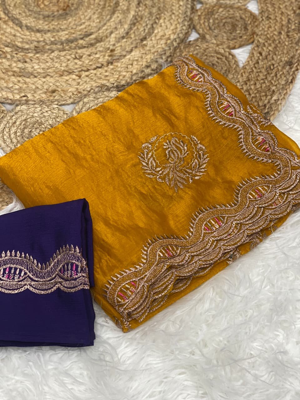 lightweight fendi chiffon saree complemented by a chinnor blouse, beautifully designed with reshma thread and jari embroidery work saree lightweight fendi chiffon saree complemented by a chinnor blouse, beautifully designed with reshma thread and jari embroidery work saree