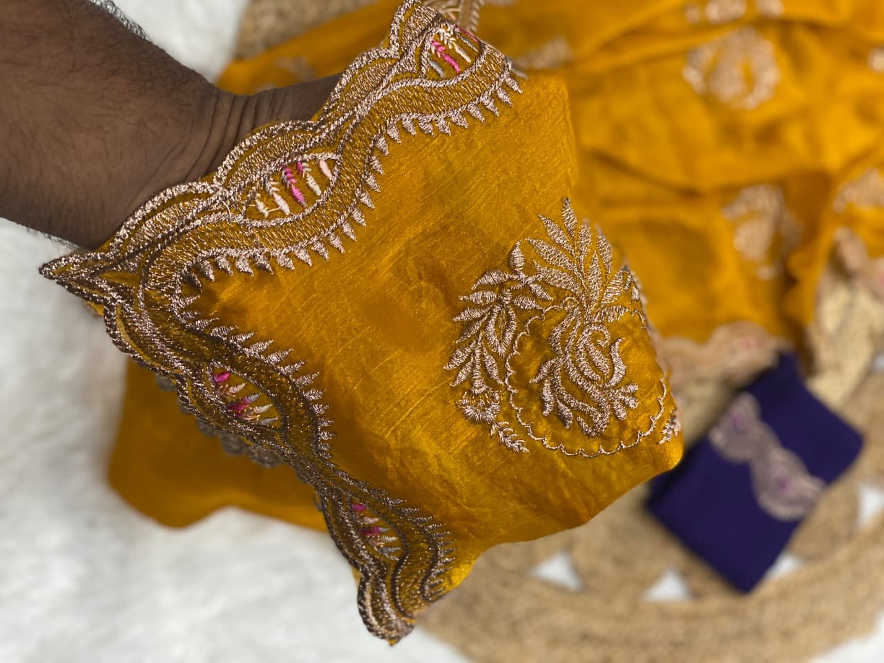 lightweight fendi chiffon saree complemented by a chinnor blouse, beautifully designed with reshma thread and jari embroidery work saree lightweight fendi chiffon saree complemented by a chinnor blouse, beautifully designed with reshma thread and jari embroidery work saree