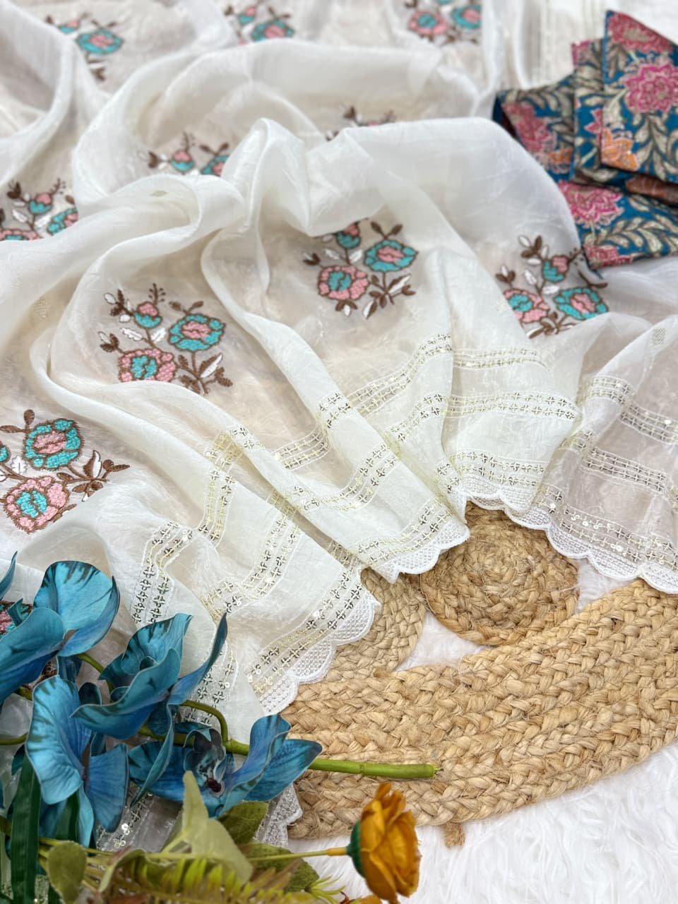 lightweight fendi chiffon saree complemented by a chinnor blouse, beautifully designed with reshma thread and jari embroidery work saree lightweight fendi chiffon saree complemented by a chinnor blouse, beautifully designed with reshma thread and jari embroidery work saree