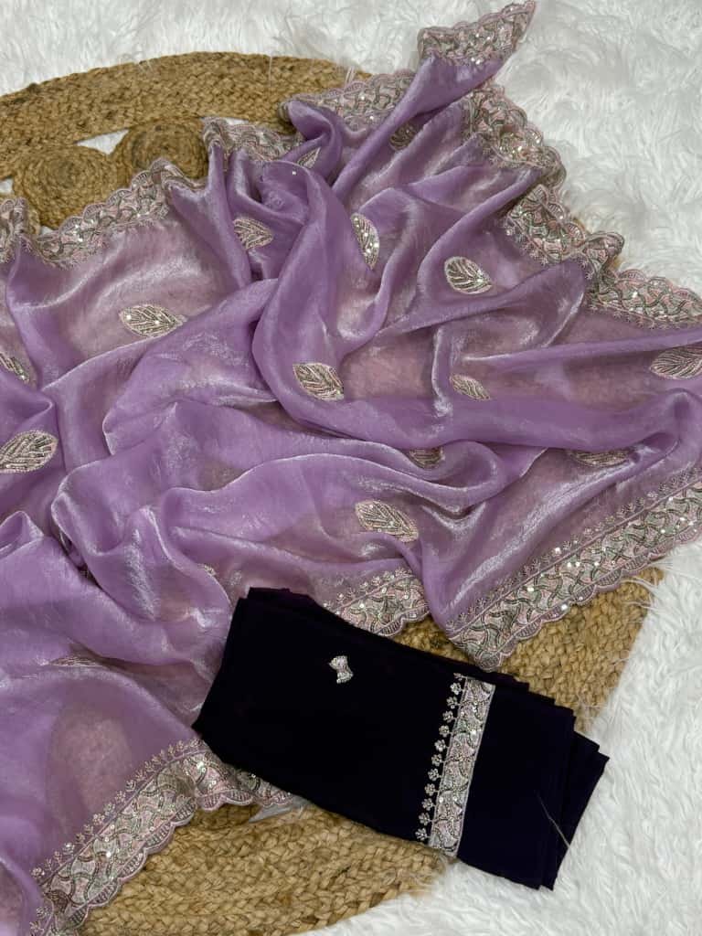 chinnon silk with embroidery work chinnon silk with embroidery work